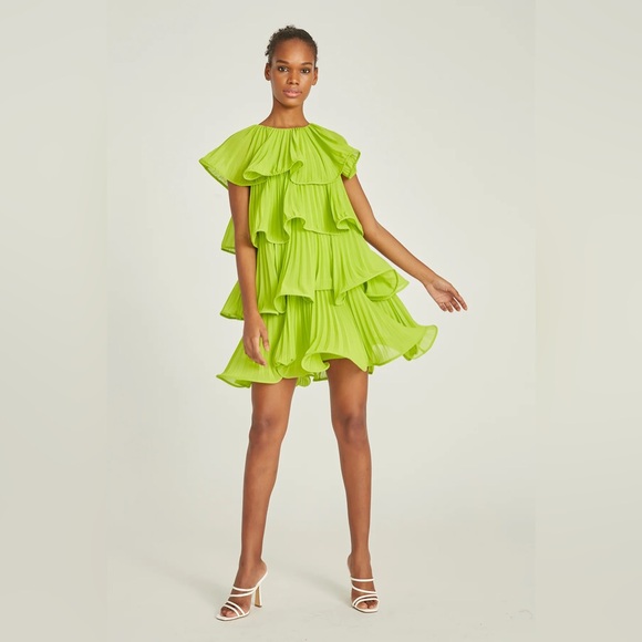 AMUR Dresses & Skirts - AMUR Lime Green Tiered Ruffle Mini Dress